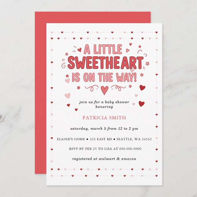 Convite Little Sweetheart Valentines Baby Shower (Frente/Verso)