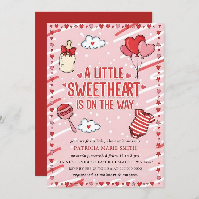 Convite Little Sweetheart Valentines Bow Baby Shower (Frente/Verso)