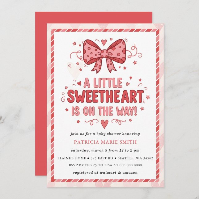 Convite Little Sweetheart Valentines Bow Baby Shower (Frente/Verso)
