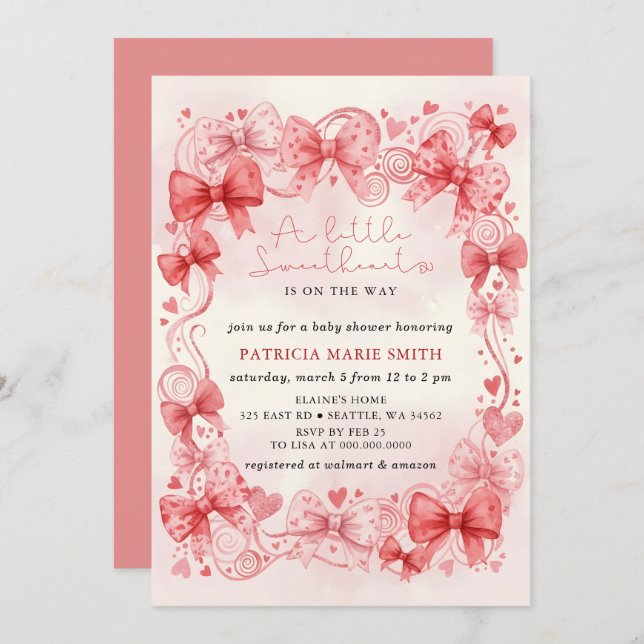 Convite Little Sweetheart Valentines Girl Baby Shower (Frente/Verso)
