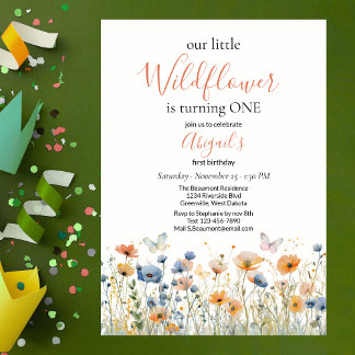 Convite Little Wildflower Butterfly Meadow 1st Birthday