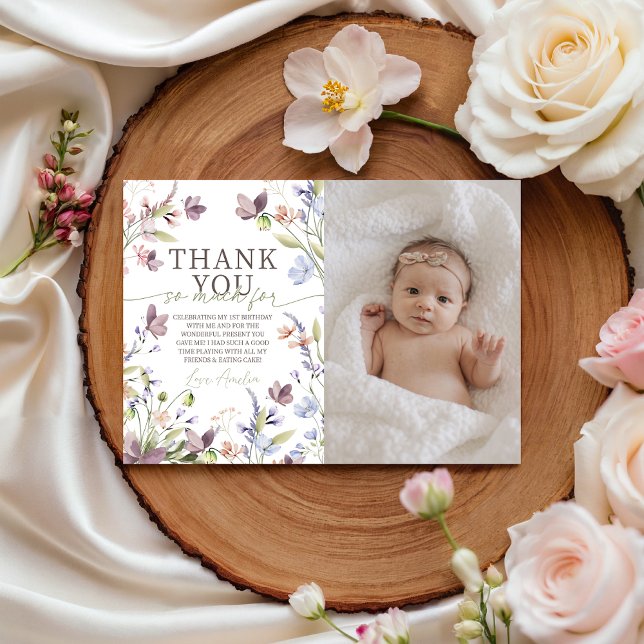 Convite Little Wildflower Photo Thank You Card (Criador carregado)