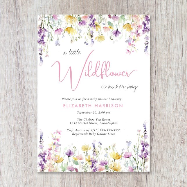 Convite Little Wildflower Watercolor Baby Girl Shower (Little Wildflower Watercolor Baby Girl Shower Invitation)