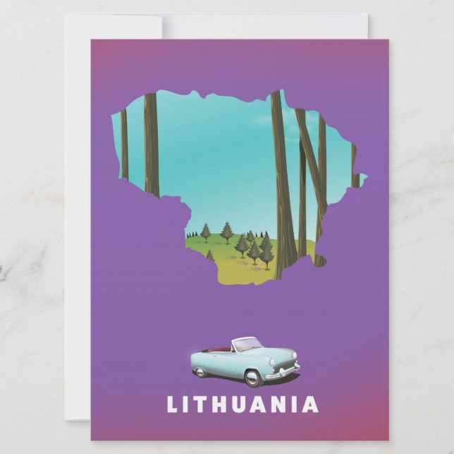 Convite Lituânia mapa ilustrado poster de viagem (Frente)