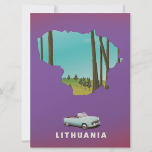 Convite Lituânia mapa ilustrado poster de viagem