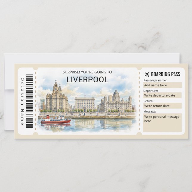 Convite Liverpool Trip Boarding Pass Ticket (Frente)