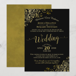 Convite Livestream Dourado de Casamento Virtual Negro