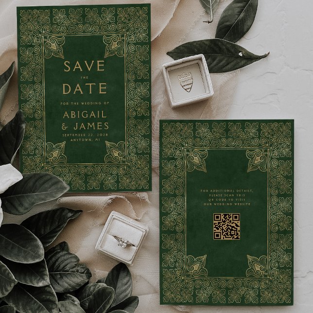 Convite Livro Antigo Casamento Verde Dourado Salve a Data (Criador carregado)