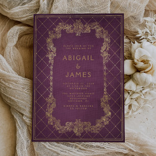 Convite Livro Antigo Casamento Violeta Vermelho Dourado