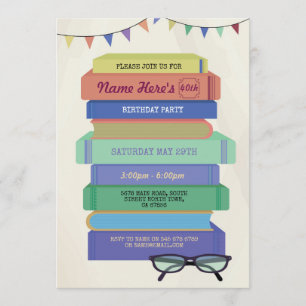 Convite Livro Biblioteca de Aniversários Convidar Pilha d