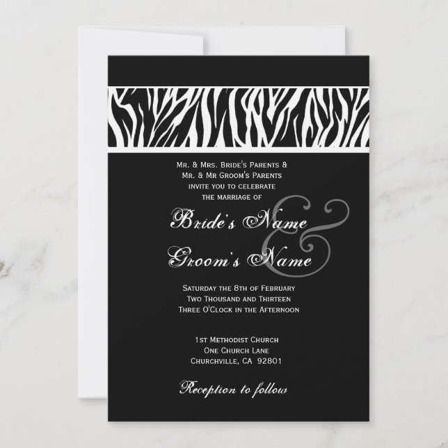 Convite Livro Branco de Casamento de Zebra Negra (Frente)
