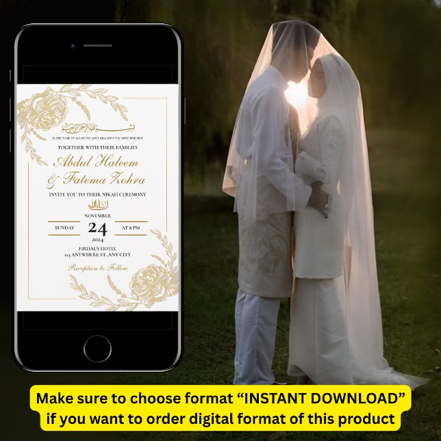 Convite Livro Branco Elegante sobre Frame Dourado da rosa  (Criador carregado)