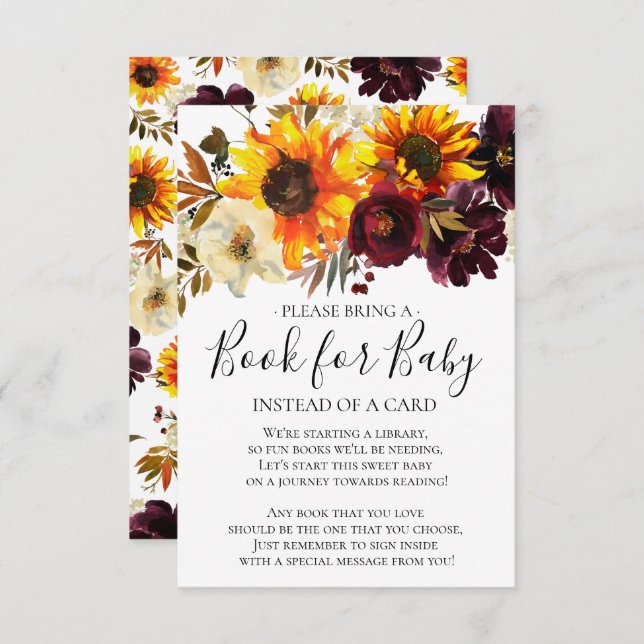 Convite Livro de Chás de fraldas Floral do Buquê de Girass (Frente/Verso)