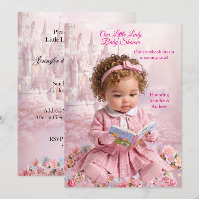 Convite Livro de Chuvinha de Bebê Menina Rosa Fofa (Frente/Verso)