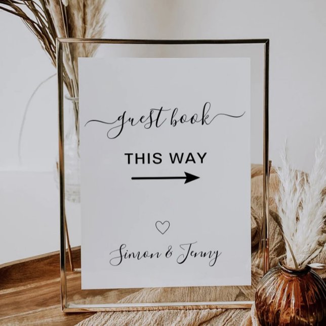 Convite Livro de Convidado de Casamento Este Caminho Sinal (Wedding Guest Book This Way Sign Template)