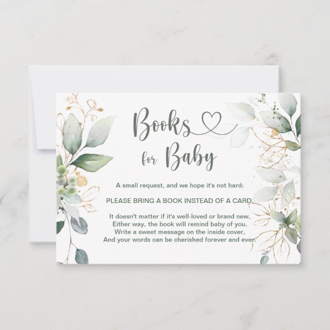 Convite Livro de folhagem verde-aquarela e dourado para be (Frente)