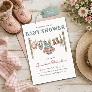 Convite Livro de Rifas de Roupas de Bebê Pequena Vaqueira