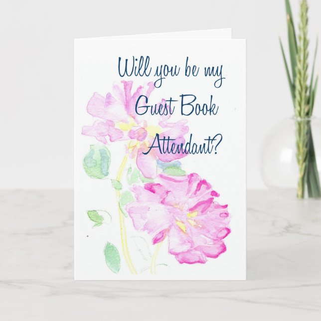 Convite Livro de Visitas Assistente Solicitação Rosas Rosa (Frente)