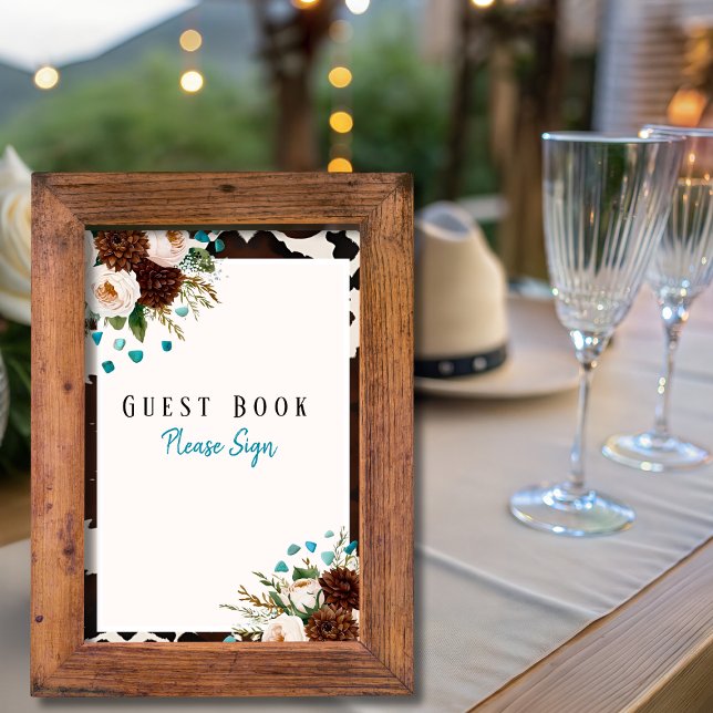 Convite Livro de Visitas Boho Ocidental Sinal de Chá de No (Wrstern Boho Guest Book Bridal shower Sign)