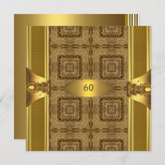 Convite Livro Dourado antigo 3 Mens 60º Homem Festa de ani (Frente/Verso)