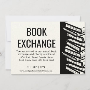 Convite Livro Exchange Black White Felt Ecru