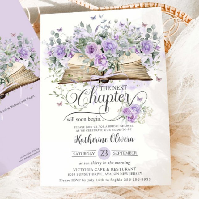 Convite Livro Floral Puro Lilac Próximo Capítulo Bridal (Criador carregado)