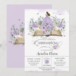 Convite Livro Floral Purple Lilac Novo Capítulo Quinceañer
