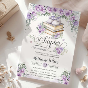 Convite Livro Floral Purple Lilac Novo Chá de fraldas