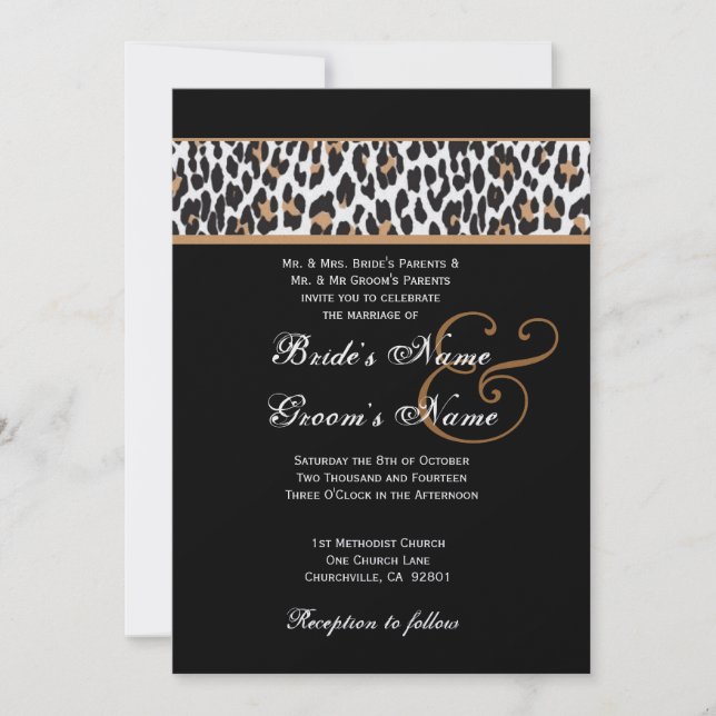 Convite Livro Metálico de Casamento de Leopardo Negro e Br (Frente)