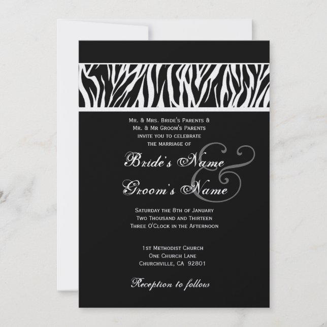 Convite Livro Metálico de Casamento de Zebra Negra e Branc (Frente)