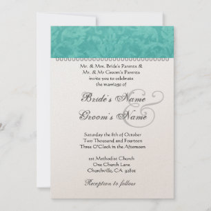 Convite Livro Metálico de Casamento Verde Teal Damask Cham
