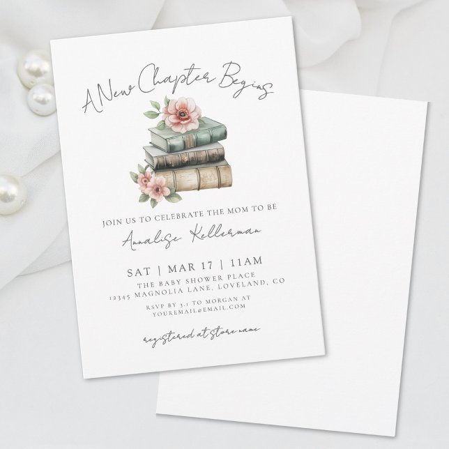 Convite Livro Novo Capítulo Chá de Bebê Floral (Book New Chapter Floral Baby Shower Invitation)
