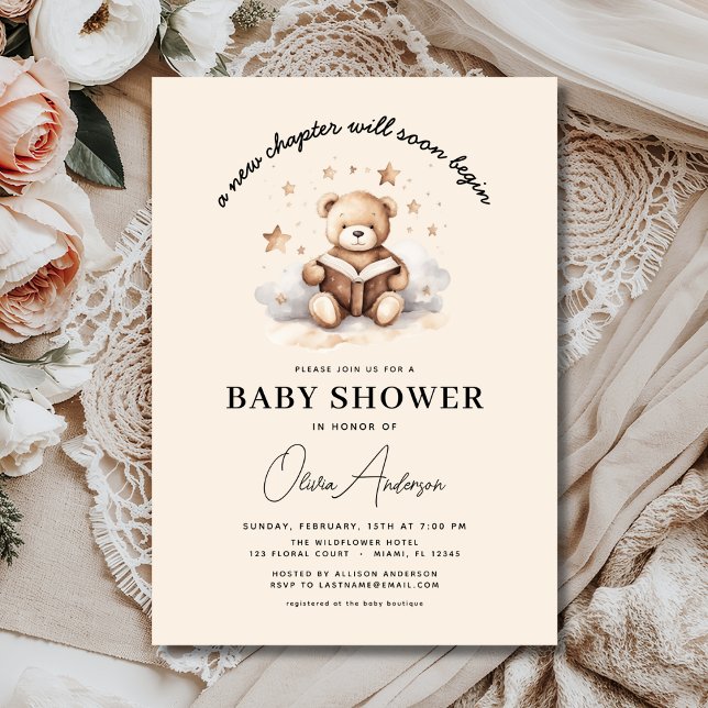 Convite Livro Novo Capítulo Começa Chá de fraldas Do Urso  (Criador carregado)