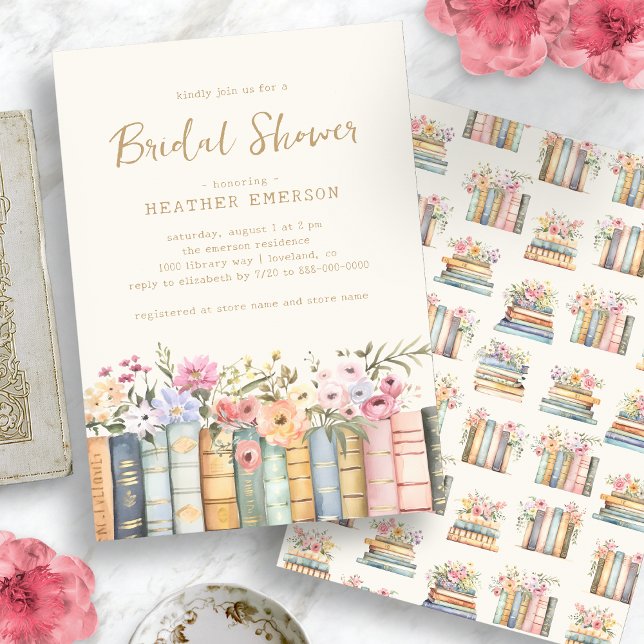 Convite Livros Bridal Floral (Books Floral Bridal Invitation
)