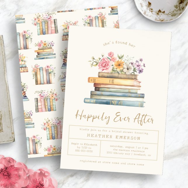Convite Livros Chuveiro de Noiva Floral (Books Floral Bridal Shower Invitation
)
