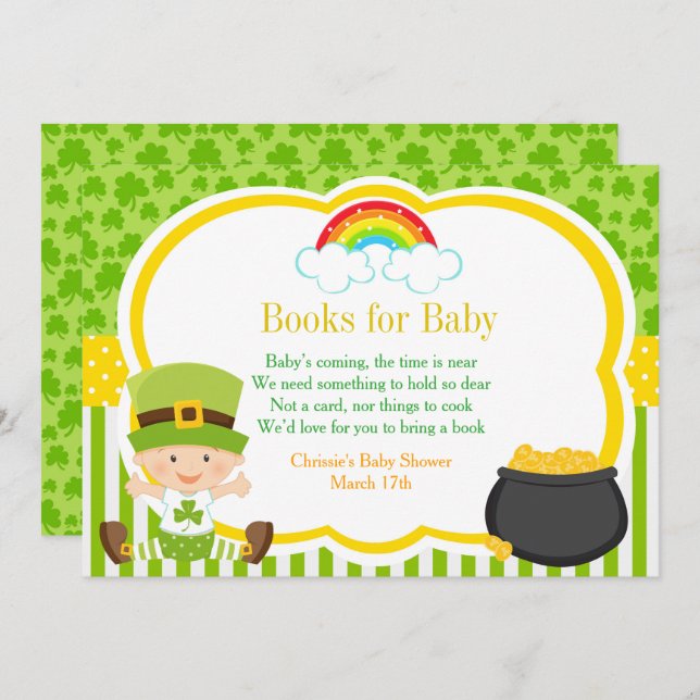 Convite Livros de Chá de fraldas de St Patricks para Bebê (Frente/Verso)