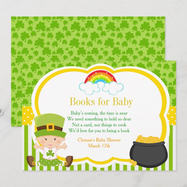Convite Livros de Chá de fraldas de St Patricks para Bebê (Frente/Verso)