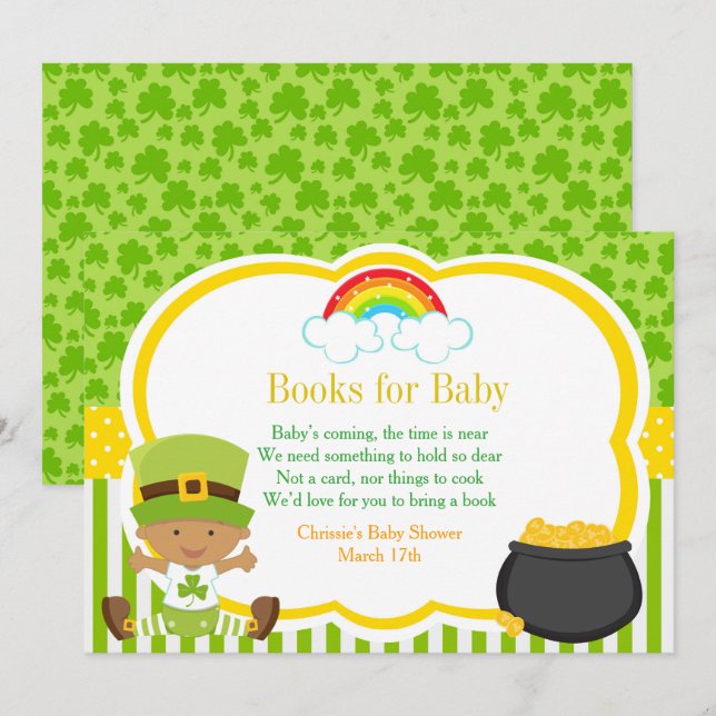 Convite Livros de Chá de fraldas de St Patricks para Bebê (Frente/Verso)