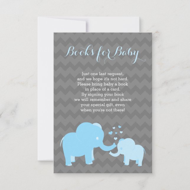 Convite Livros De Elefante Para Bebê Inserir Cinza Azul (Frente)