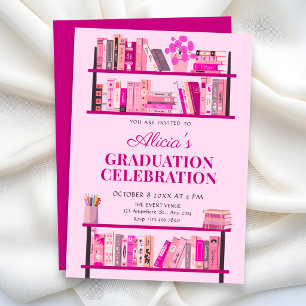 Convite Livros de graduação cor-de-rosa divertidos