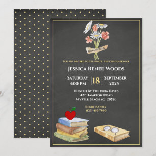 Convite Livros de Lousa Flor Professora Graduação