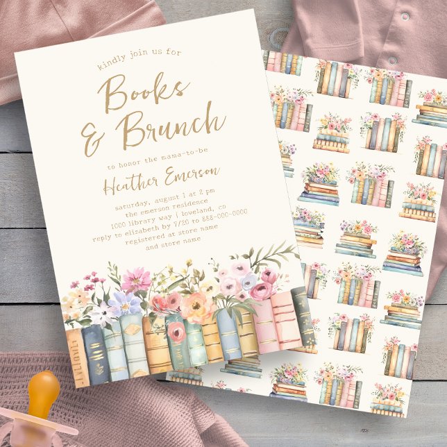 Convite Livros e Chá de fraldas Brunch (Books and Brunch Baby Shower Invitation By Painted Paperie)