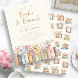 Convite Livros e Chá de panela Brunch<br><div class="desc">Junte-se a nós por uma manhã encantadora cheia de encanto literário e elegância botânica com nosso convite "Livros e Brunch". Apresentando ilustrações de aquarelas pintadas à mão de flores silvestres florescentes e livros antigos, este convite é enfeitado em tons suaves de rosa, azul e verde, com sotaques de ouro. O...</div>