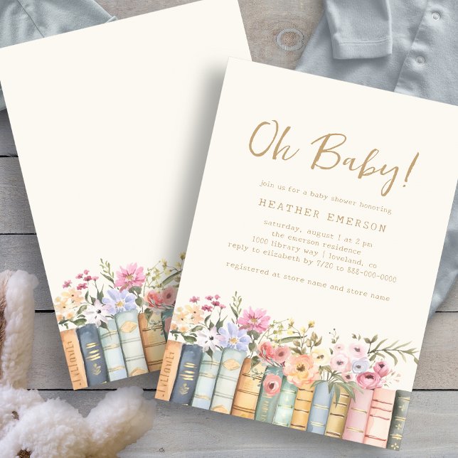 Convite Livros Oh Bebê (Floral Books Oh Baby Bridal Shower Invitation by Painted Paperie
)