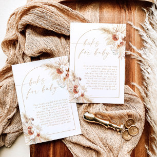 Convite Livros para Bebê Bege com Grama Pampas Boho