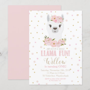 Convite Llama Aniversário Convidado Blush Floral Girl