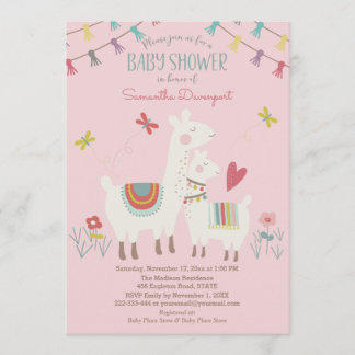 Convite Llama Baby and Mama Chá Invitation Pink