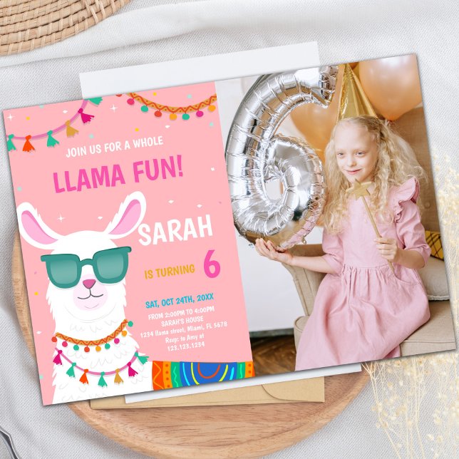 Convite Llama Birthday Convida com foto (Llama Birthday Invitations with photo)