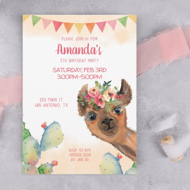 Convite Llama Boho  (A boho llama birthday party invitation)