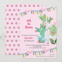 Convite Llama Cactus - Festa de aniversario de meninas de